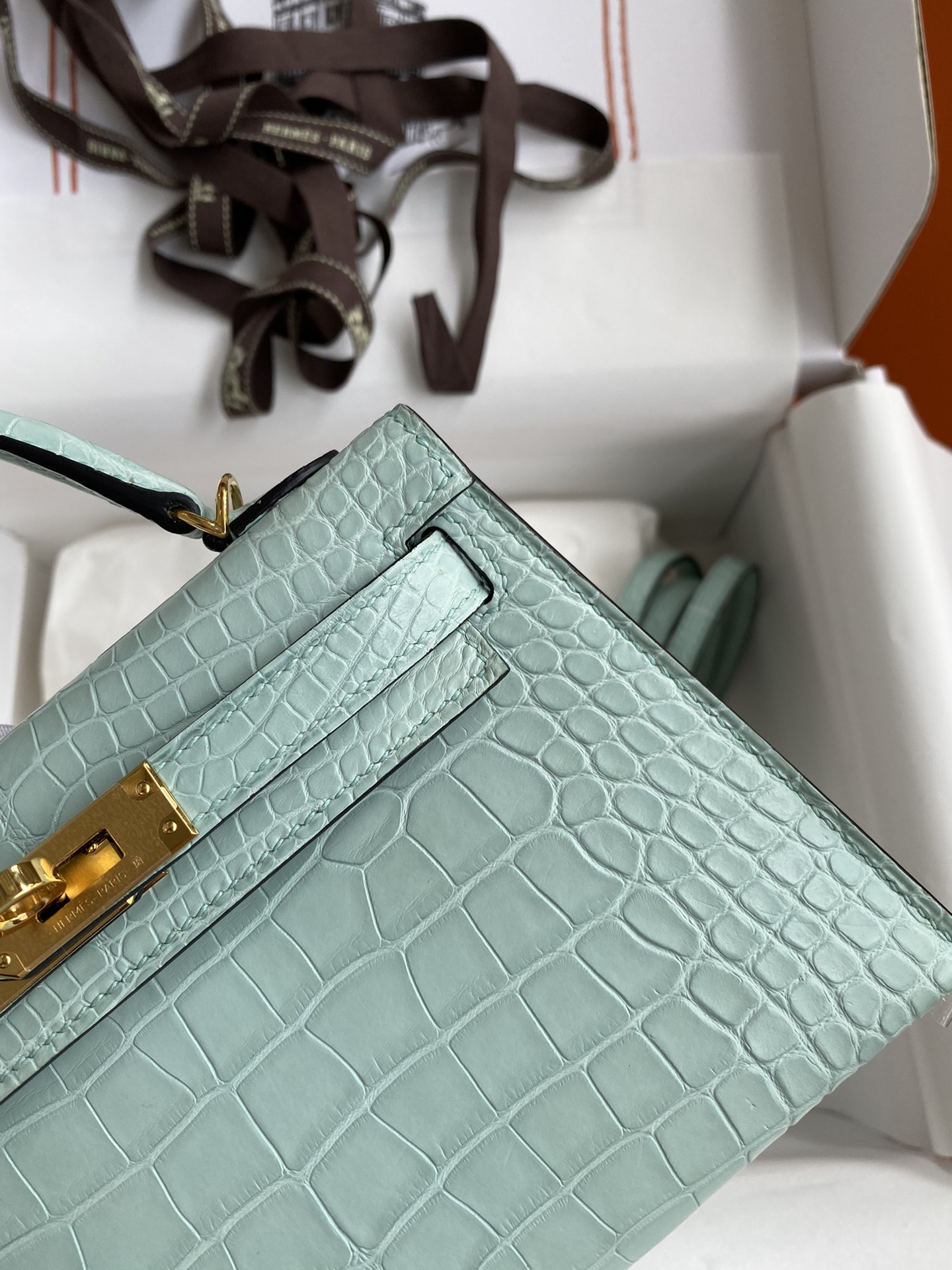 Hermes Kelly Mini II Bag 19CM In Vert D'eau Matte Alligator Leather